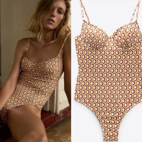 Zara Other - Zara geometric print sea green one piece swimsuit size small